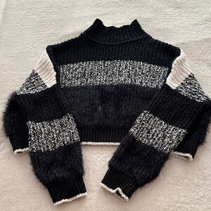 Free People Black and White Cowl Neck Sweater